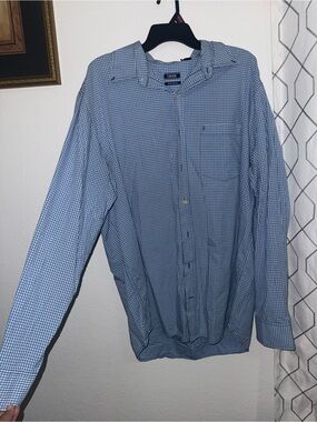 Izod Blue White Check Long Sleeve Shirt